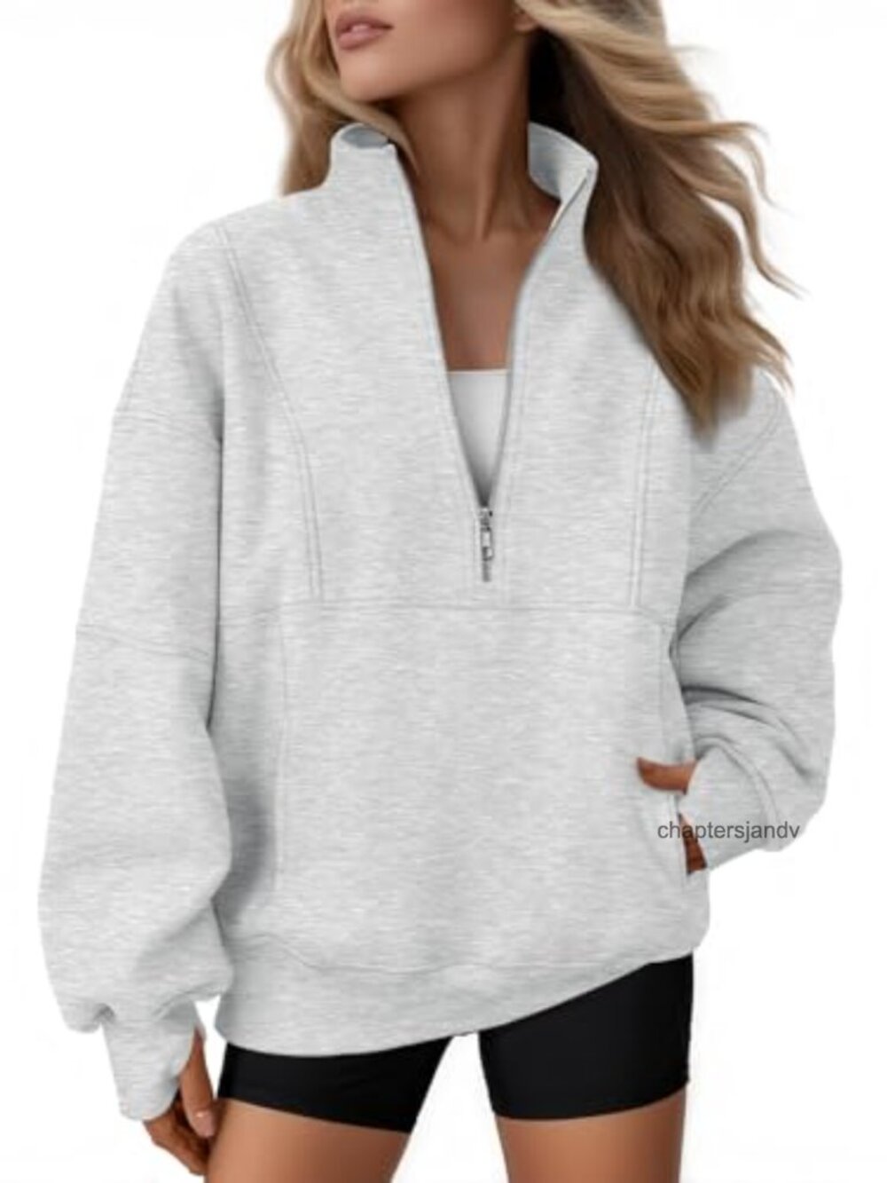 Oversized Quarter Zip Fleece Sweatshirt Mock Neck Pullover Thumbholes